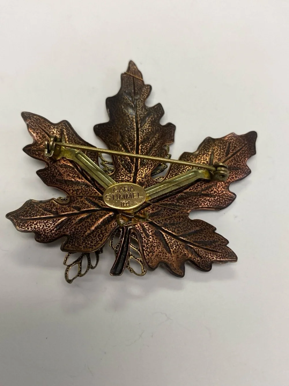 Vintage signed Autumn Leaf Acorn Brooch in Metallic Copper and Gold